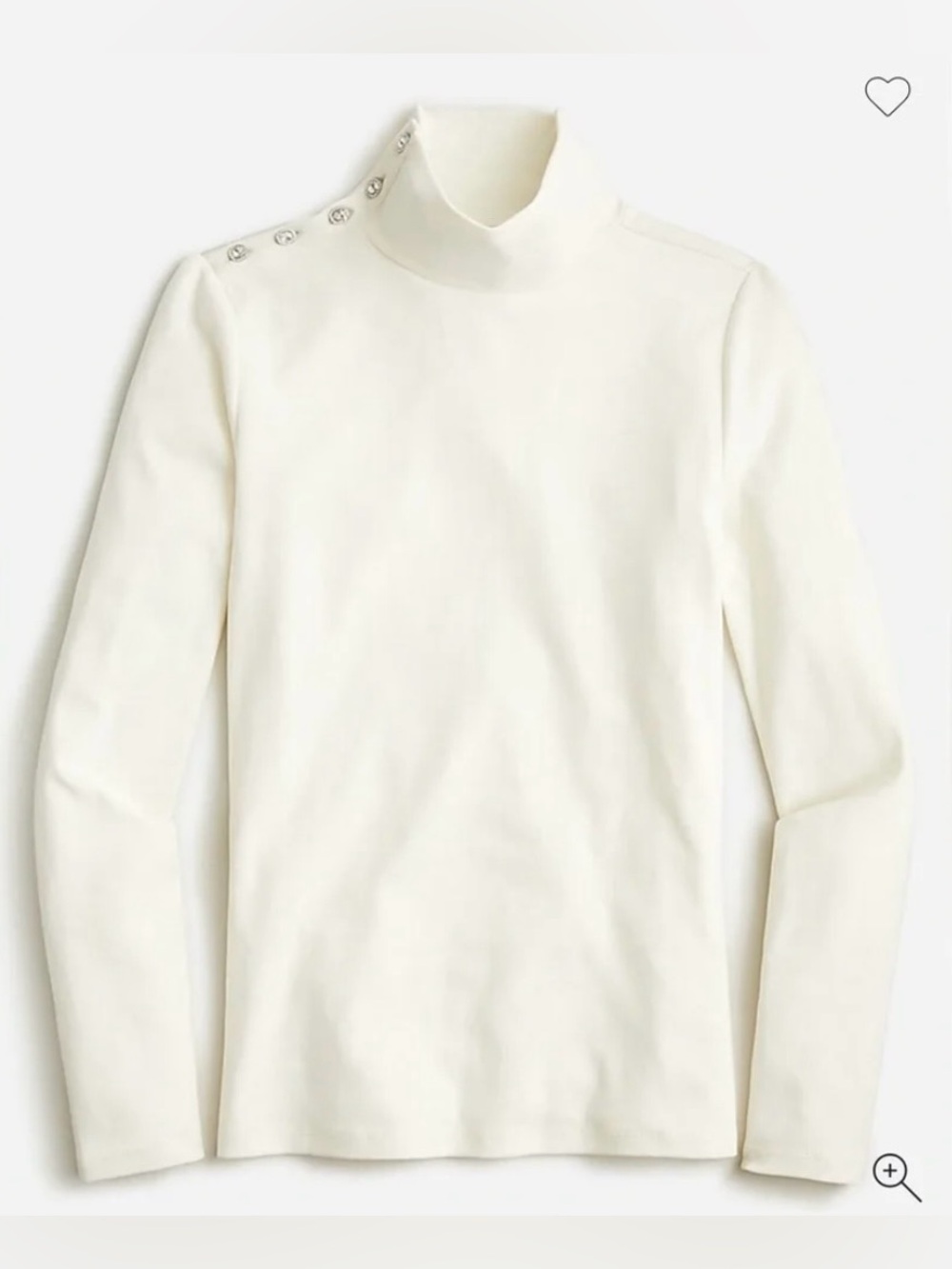NEW J. Crew Cream Long-Sleeve Mock Neck Top with Jewel Shoulder Buttons